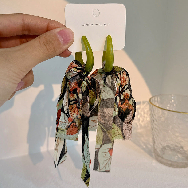 Wholesale bohemian style handmade long tassel bowknot fabric Earrings